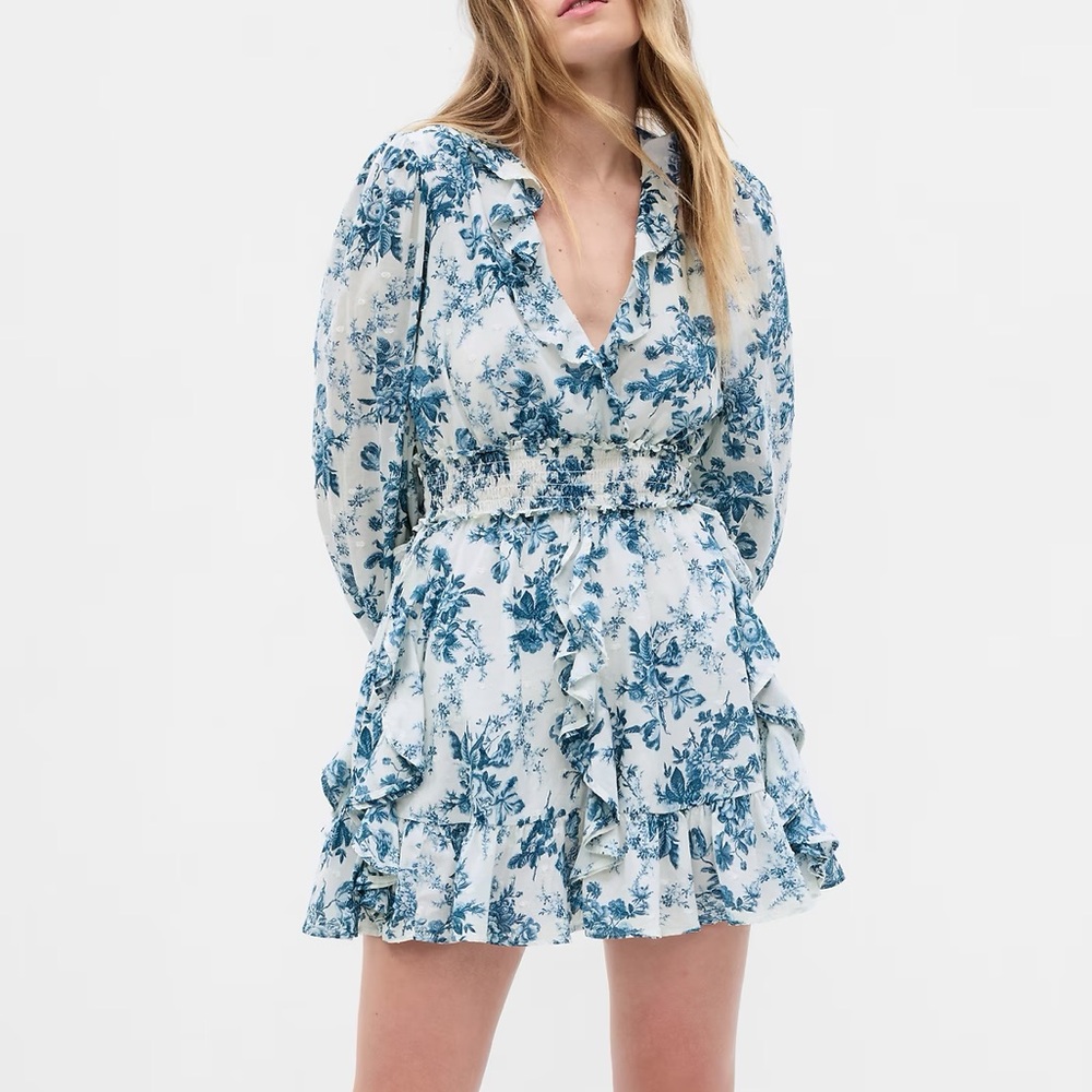 Gap x LoveShackFancy Ruffle Floral Longsleeve Mini Dress